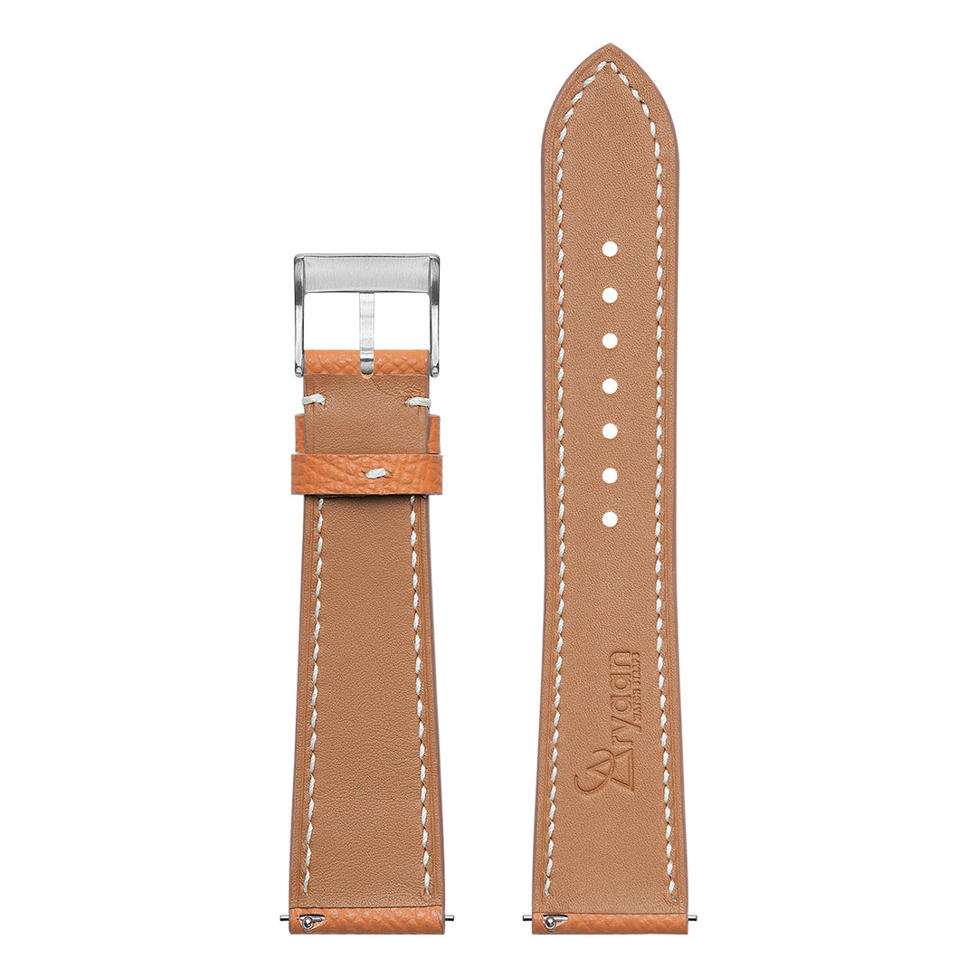 French Epsom Watch Strap - Valencia Orange - White Stitch
