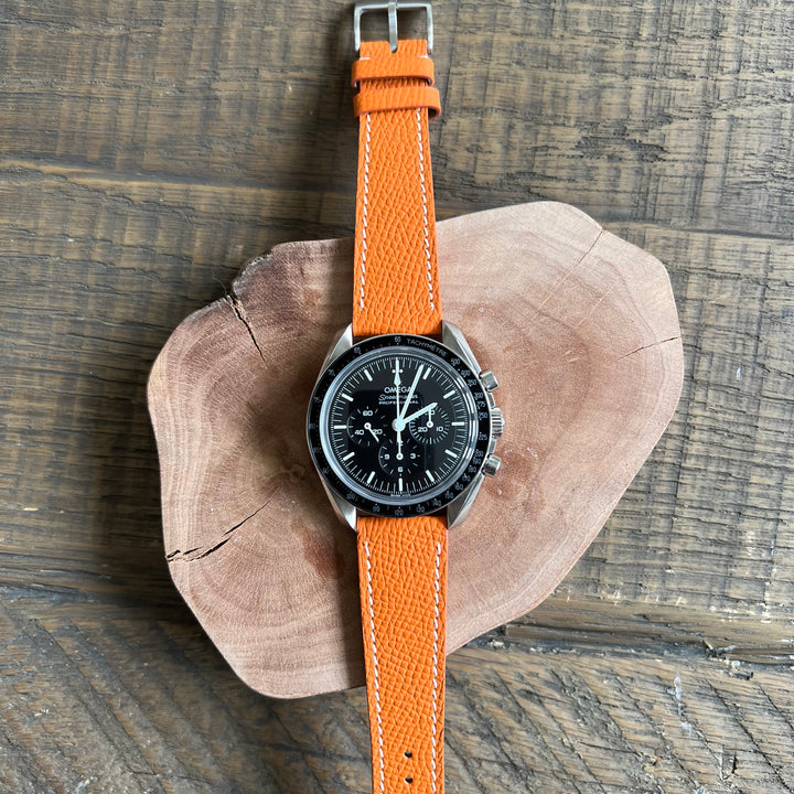 French Epsom Watch Strap - Valencia Orange - White Stitch