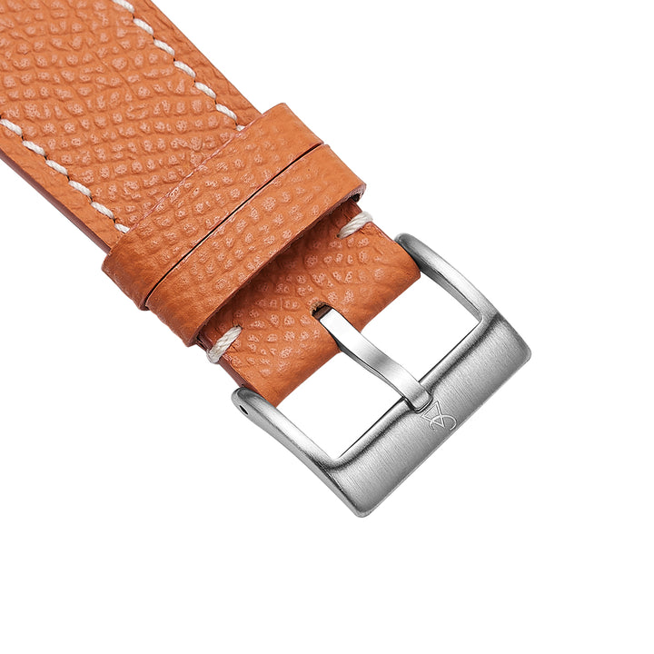 French Epsom Watch Strap - Valencia Orange - White Stitch