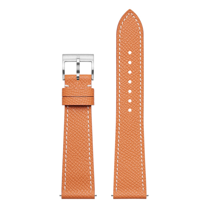 French Epsom Watch Strap - Valencia Orange - White Stitch