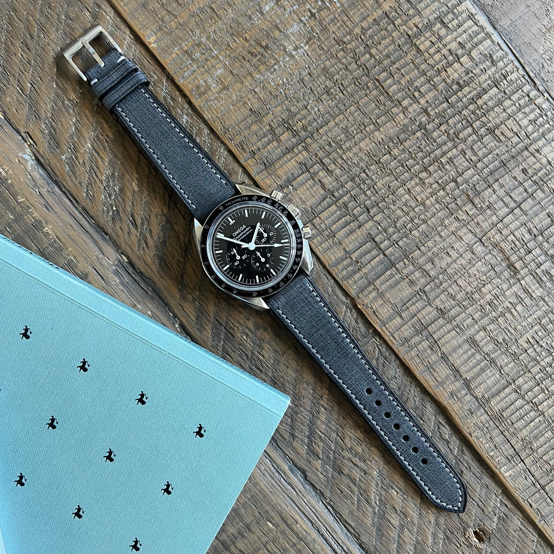 Babele Slim Leather Watch Strap - Dark Grey