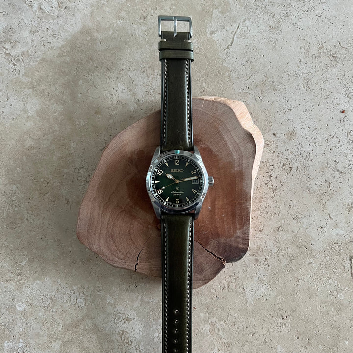 Chromexcel Leather Strap - Pasture Green - White Stitch