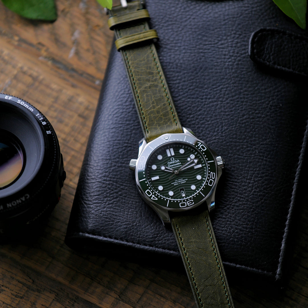 Italian Wax Leather Watch Strap - Racing Green