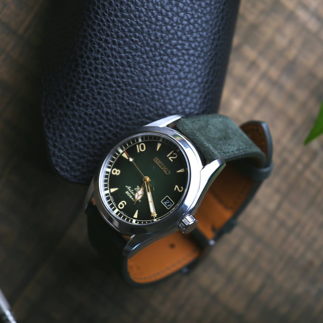 Italian Suede Leather Watch Strap - Moss Green