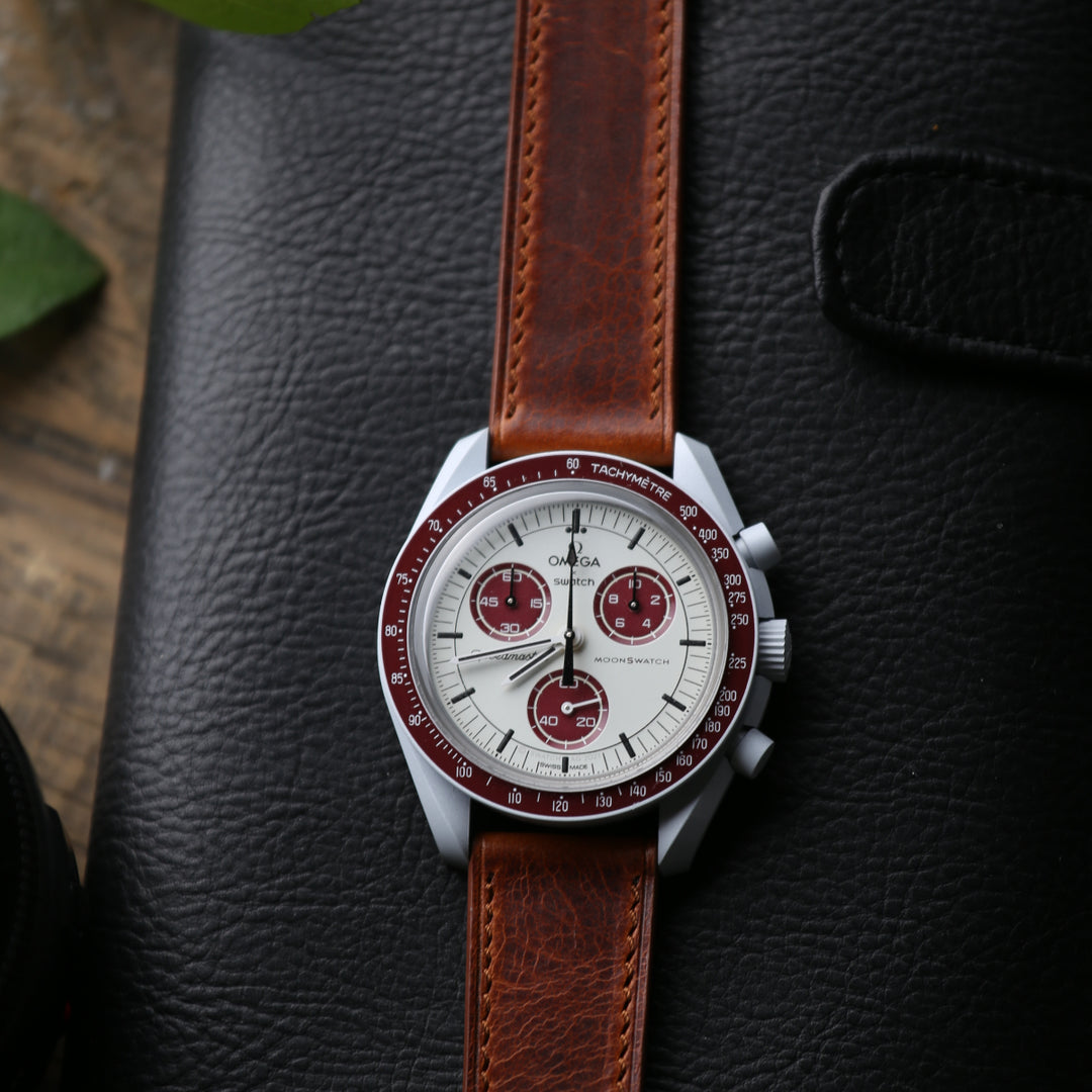 Italian Wax Leather Watch Strap - Chestnut Brown