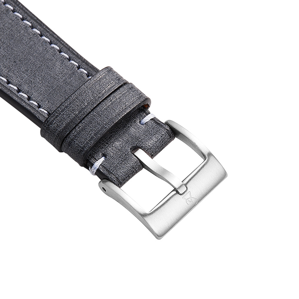 Babele Slim Leather Watch Strap - Dark Grey