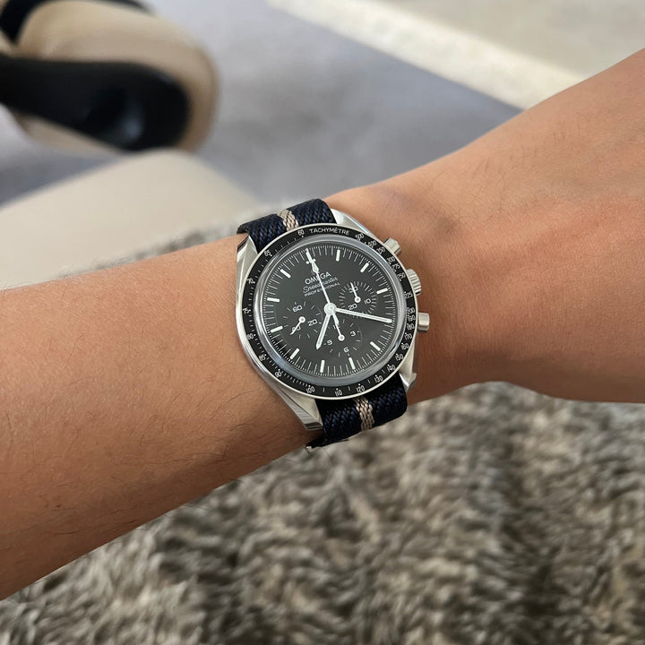 Premium Fabric Single Pass Watch Strap - Navy & Beige