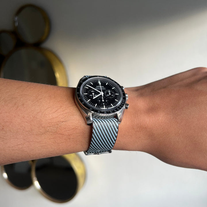 Premium Fabric Single Pass Watch Strap - Grey & White
