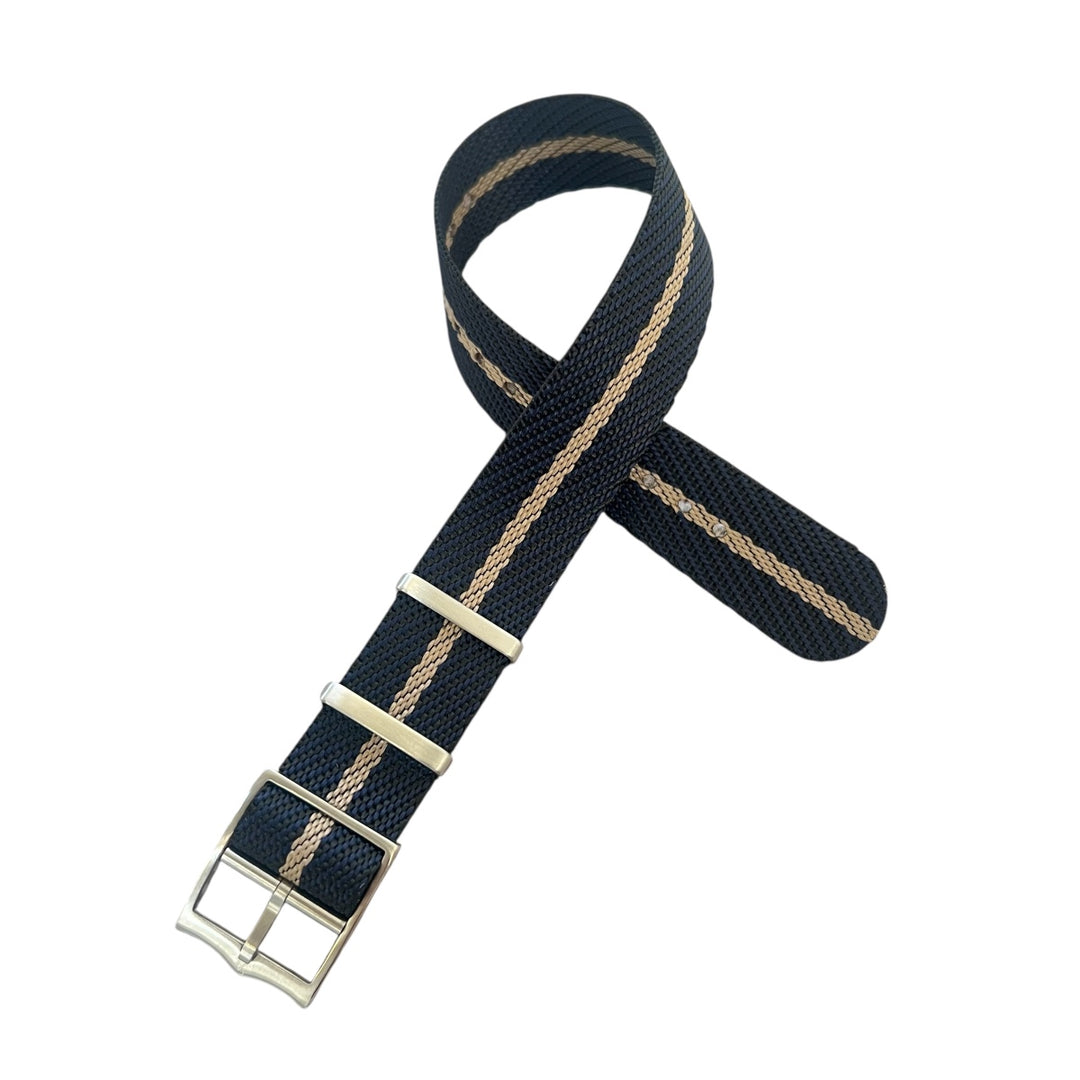 Premium Fabric Single Pass Watch Strap - Navy & Beige